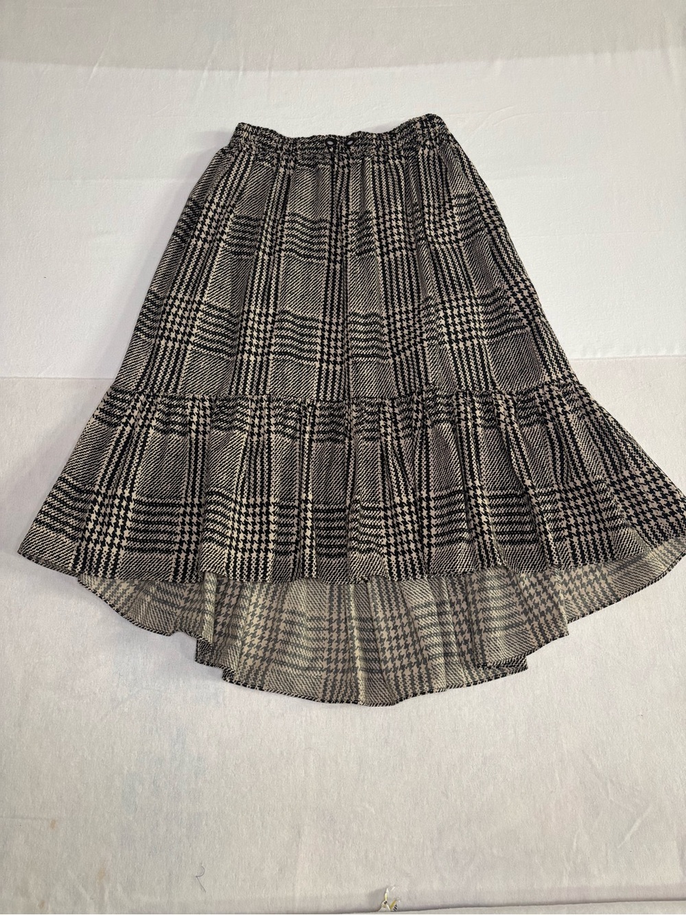 Fendi Black & White Glen Plaid High-Low Tiered Skirt